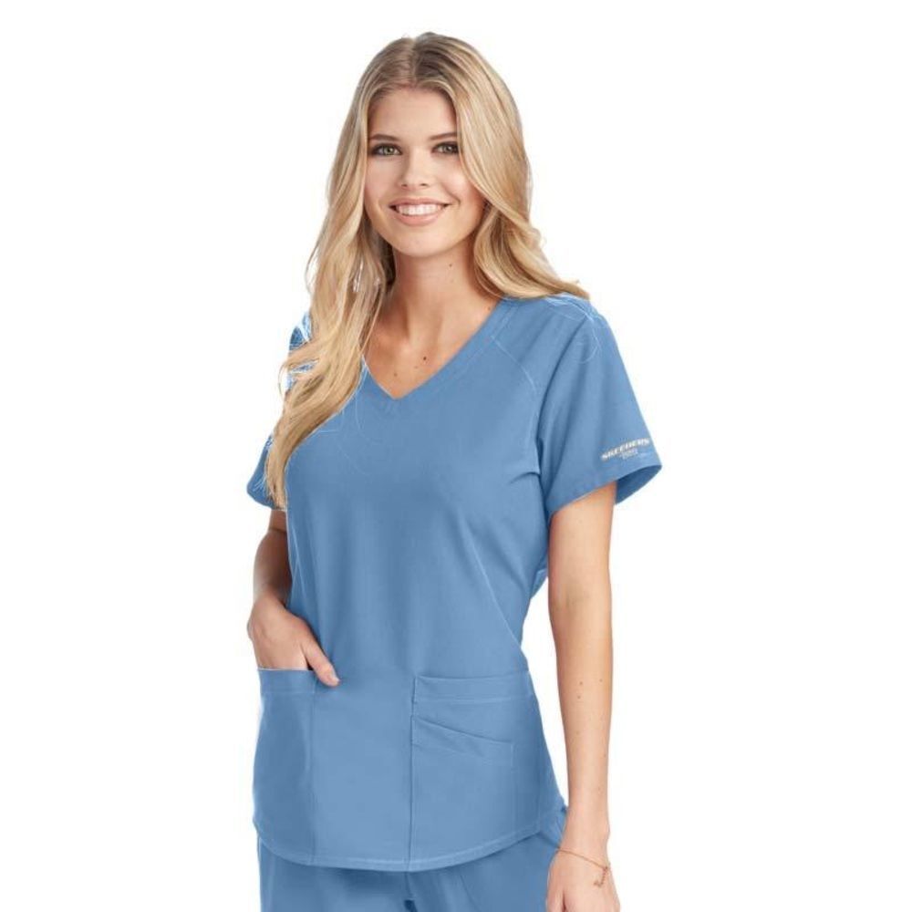 Skechers By Barco Women's Vitality 3 Pocket Scrub Blue Nurse Top